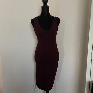 V-neck Body Con Midi Dress